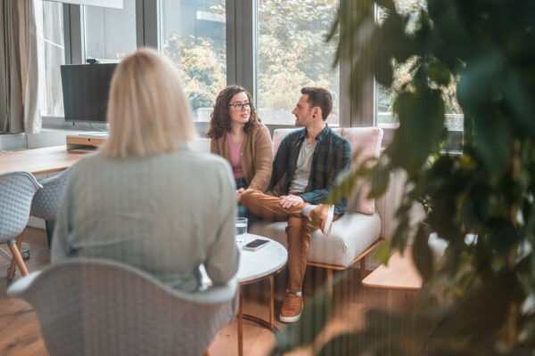 couple doing pre-marital counseling.