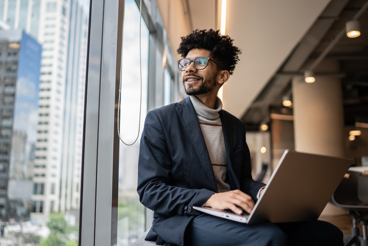 young man working on his mental health at work.